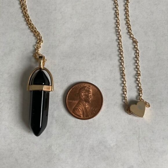 𝅺GOLDEN Layered Faux Onyx Stone Necklace - Picture 8 of 10